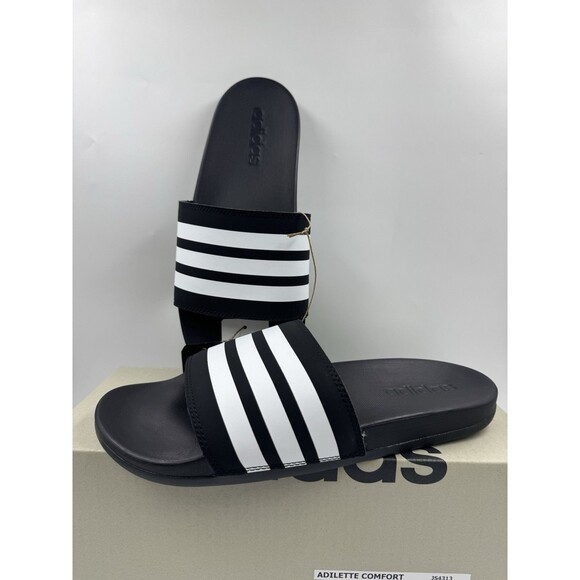 Adidas Adilette Comfort Slides Lightweight Unisex Sandals Black/White M9/W10 - Picture 1 of 15
